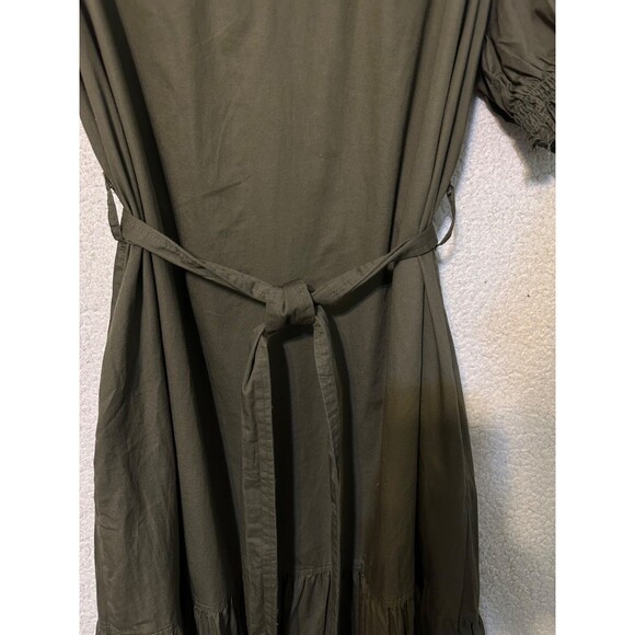 Free Assembly Ruffle Neck Belted‎ Midi Dress Short Sleeve Green XL - Picture 5 of 15